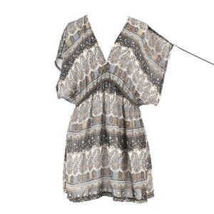 Logix Sz M Taupe Multi Sheer Elastic Waist Kimono Sleeve 100% Polyester Top